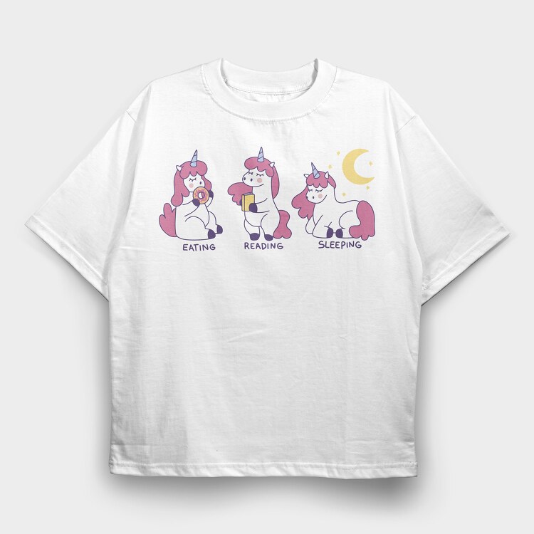 Eating Reading Sleeping Unicorn, Tricou Oversize Barbati (Unisex)