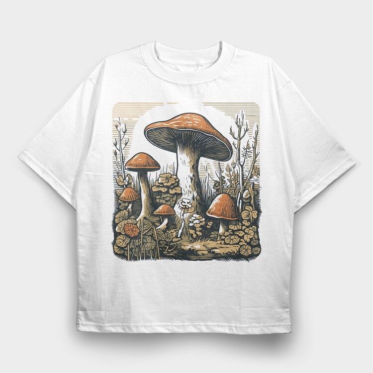 Retro Funghi, Tricou Oversize Barbati (Unisex)