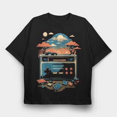 Retro Joystick Landscape, Tricou Oversize Barbati (Unisex)
