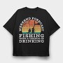 Retro Sunset Drink and Fishing, Tricou Oversize Barbati (Unisex)