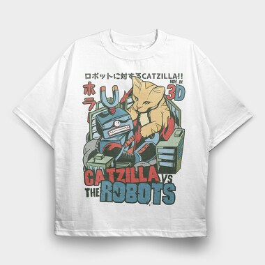 Catzilla vs Robot, Tricou Oversize Barbati (Unisex)
