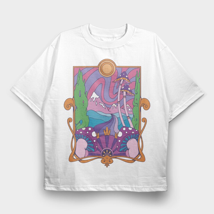 Retro Trippy Landscape, Tricou Oversize Barbati (Unisex)