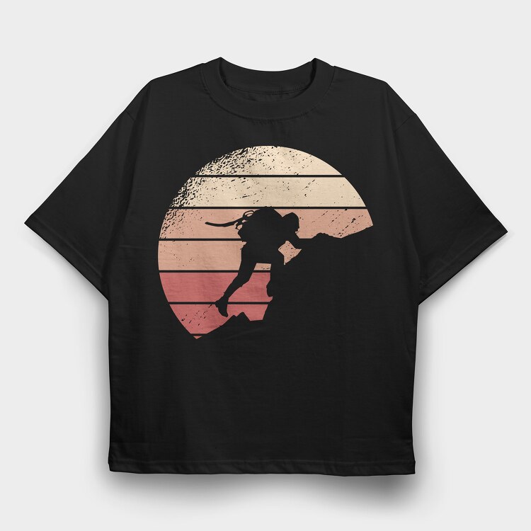 Mountain Climbing Retro Sunset, Tricou Oversize Barbati (Unisex)