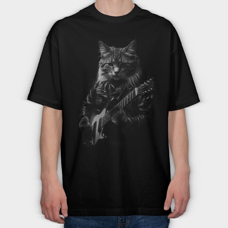 Rocker Cat, Tricou Oversize Barbati (Unisex)