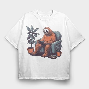 Chill Sloth Playing Video Games, Tricou Oversize Barbati (Unisex)