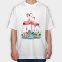 Three Flamingos, Tricou Oversize Barbati (Unisex)
