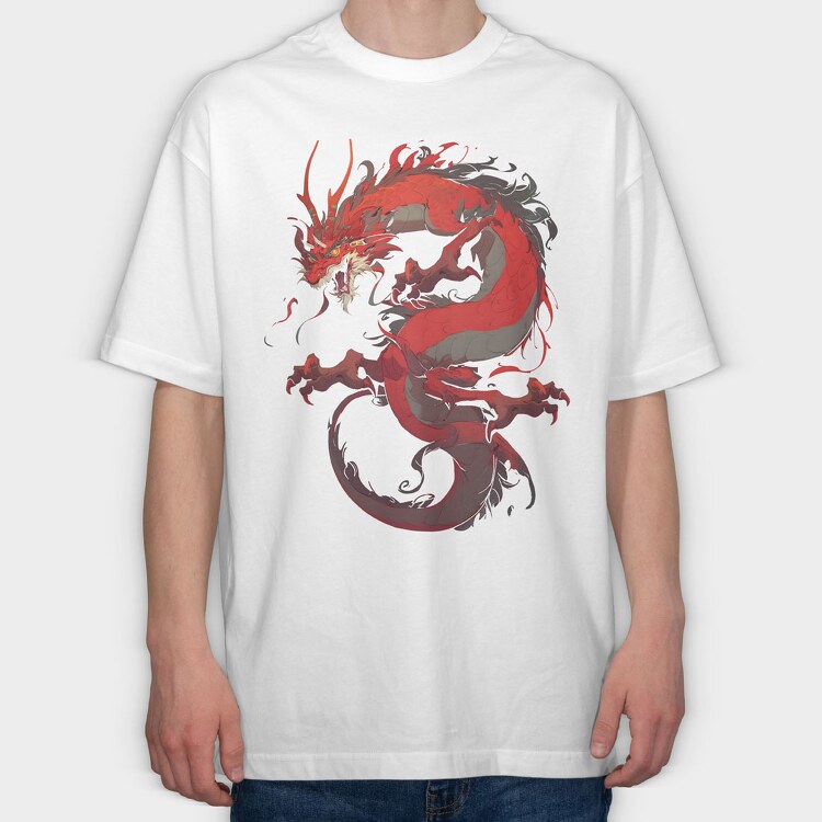 Chinese Dragon, Tricou Oversize Barbati (Unisex)