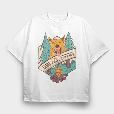 I Love Dogs and Campfire, Tricou Oversize Barbati (Unisex)