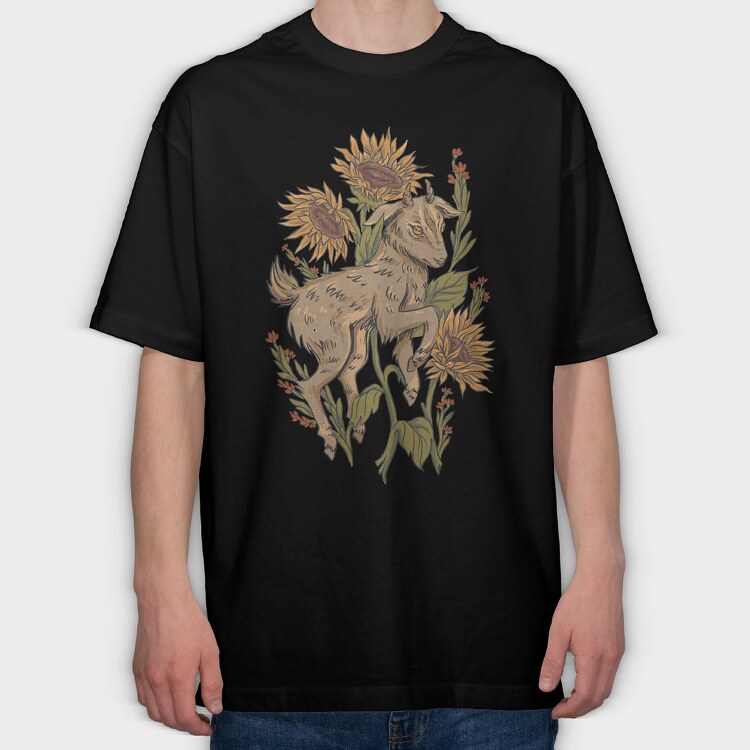 Baby Goat Sunflowers, Tricou Oversize Barbati (Unisex)