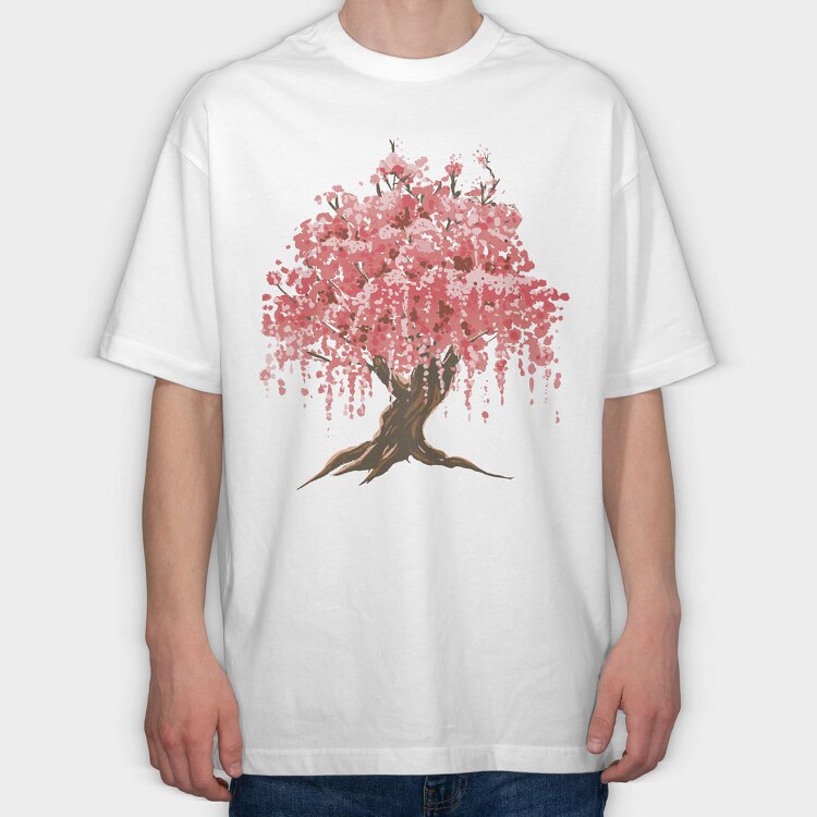 Sakura Tree Watercolor, Tricou Oversize Barbati (Unisex)