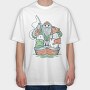 Fisherman and Dog, Tricou Oversize Barbati (Unisex)