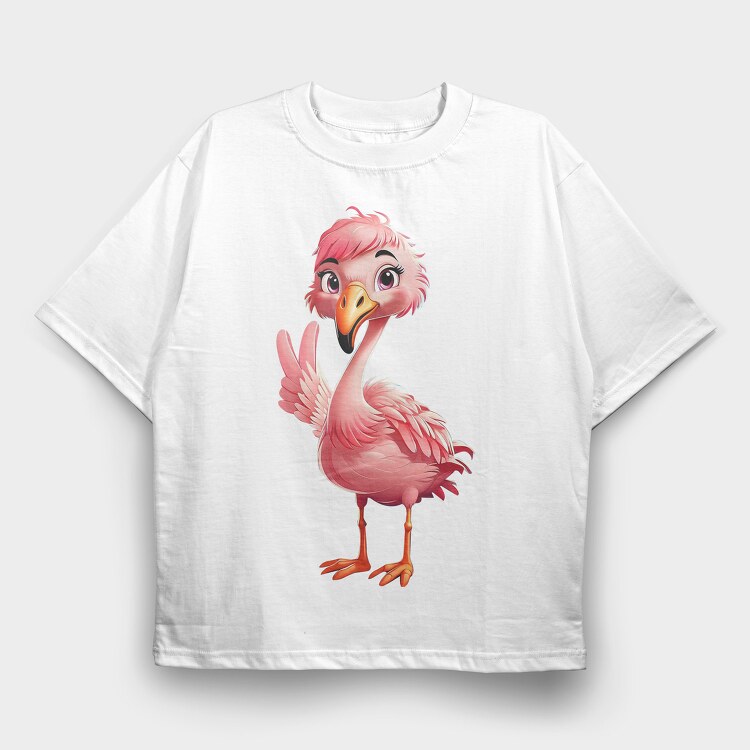 Flamingo Victory Sign, Tricou Oversize Barbati (Unisex)