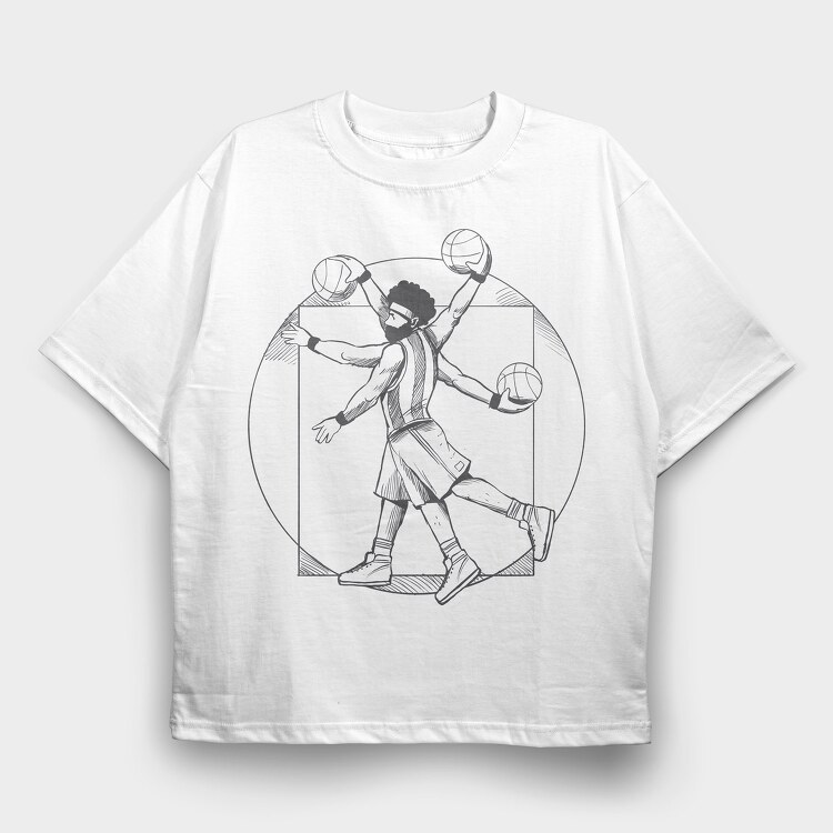 Basketball Vitruvian Man, Tricou Oversize Barbati (Unisex)