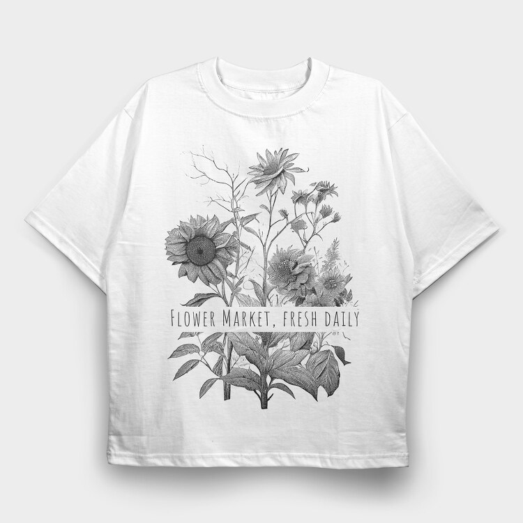Flower Market Botanical Illustration, Tricou Oversize Barbati (Unisex)