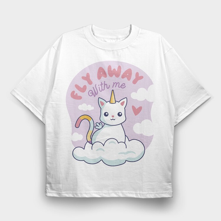 Fly Away With Me Unicorn Cat, Tricou Oversize Barbati (Unisex)