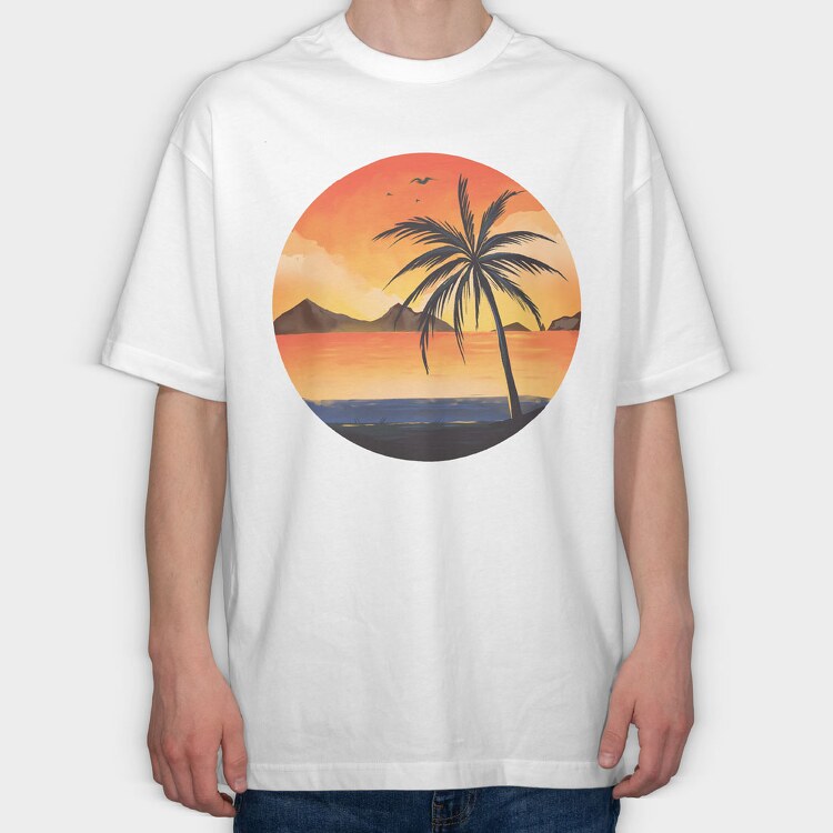 Beach Sunset Palm, Tricou Oversize Barbati (Unisex)