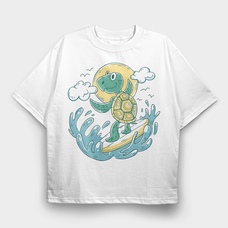 Turtle Surfing, Tricou Oversize Barbati (Unisex)