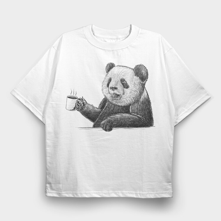 Coffee Panda Sketch, Tricou Oversize Barbati (Unisex)