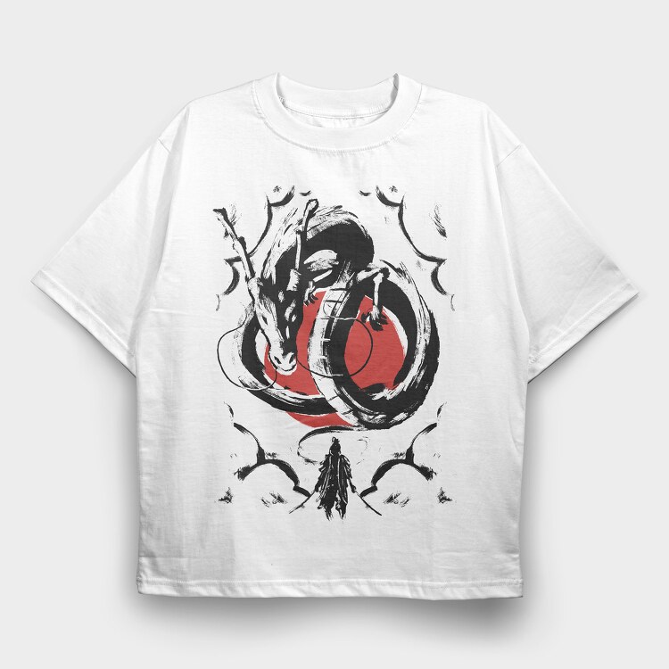 Japanese Samurai Dragon, Tricou Oversize Barbati (Unisex)