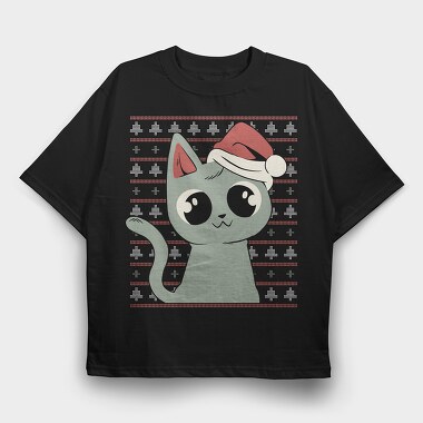 Ugly Sweater Christmas Cat, Tricou Oversize Barbati (Unisex)