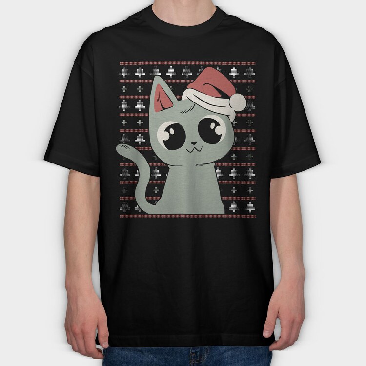 Ugly Sweater Christmas Cat, Tricou Oversize Barbati (Unisex)