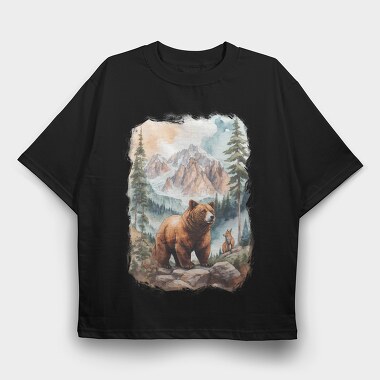 Bear Watercolor Forest, Tricou Oversize Barbati (Unisex)