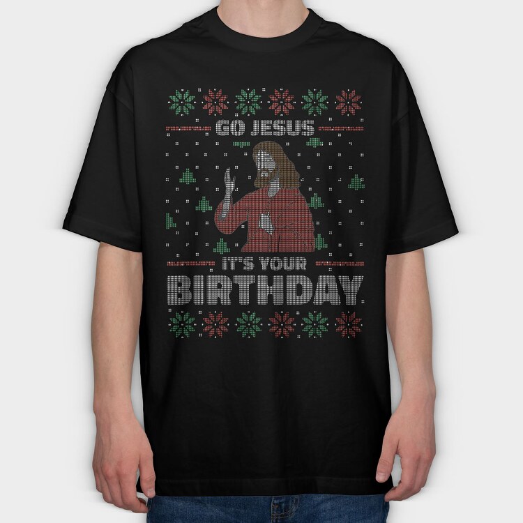 Jesus Birthday Uglysweater, Tricou Oversize Barbati (Unisex)
