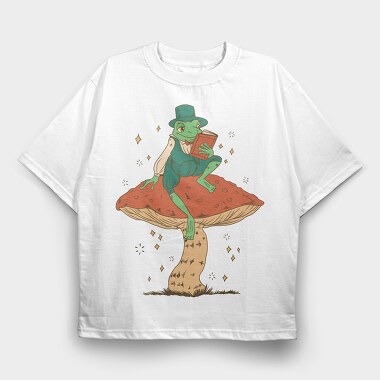 Frog Cottagecore Reading, Tricou Oversize Barbati (Unisex)