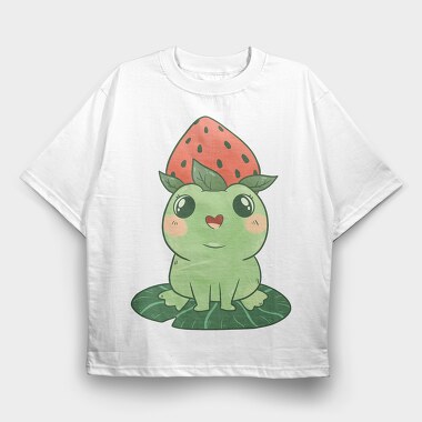Frog Cute Strawberry, Tricou Oversize Barbati (Unisex)