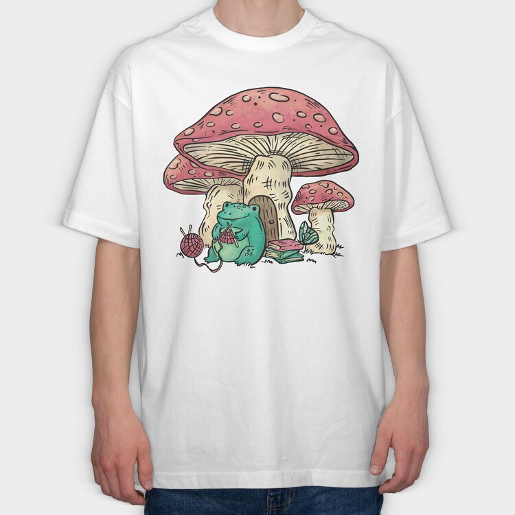Frog Knitting Mushroom House, Tricou Oversize Barbati (Unisex)