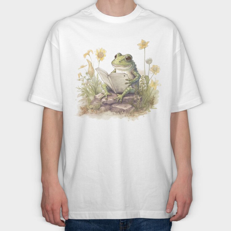 Frog Reading Watercolor, Tricou Oversize Barbati (Unisex)