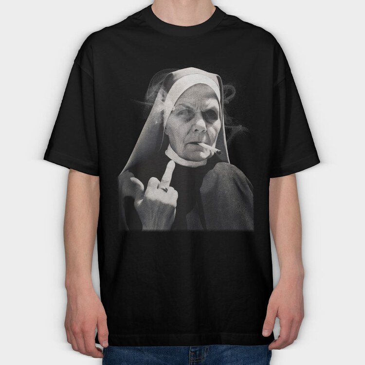 Nun Middle Finger, Tricou Oversize Barbati (Unisex)