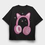 Kawaii Pink Headphones, Tricou Oversize Barbati (Unisex)