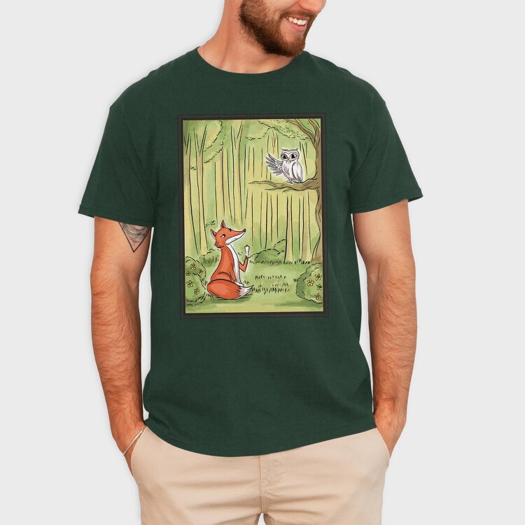 Cute Fox And Owl, Tricou Barbati (Unisex)