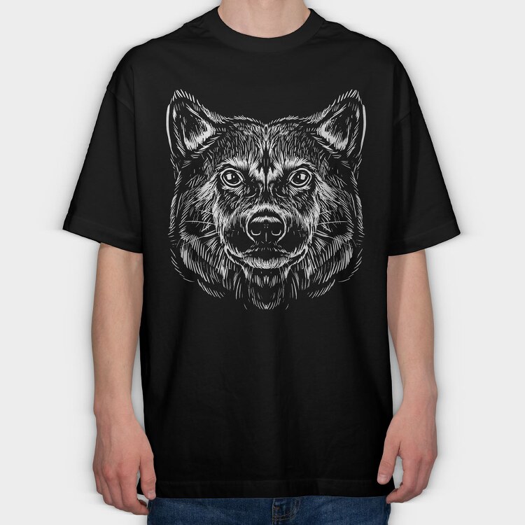 Shiba Inu Monochrome, Tricou Oversize Barbati (Unisex)