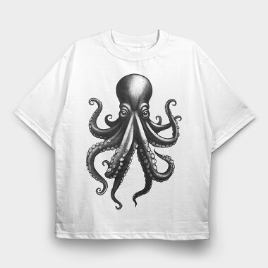 Octopus Monochrome, Tricou Oversize Barbati (Unisex)