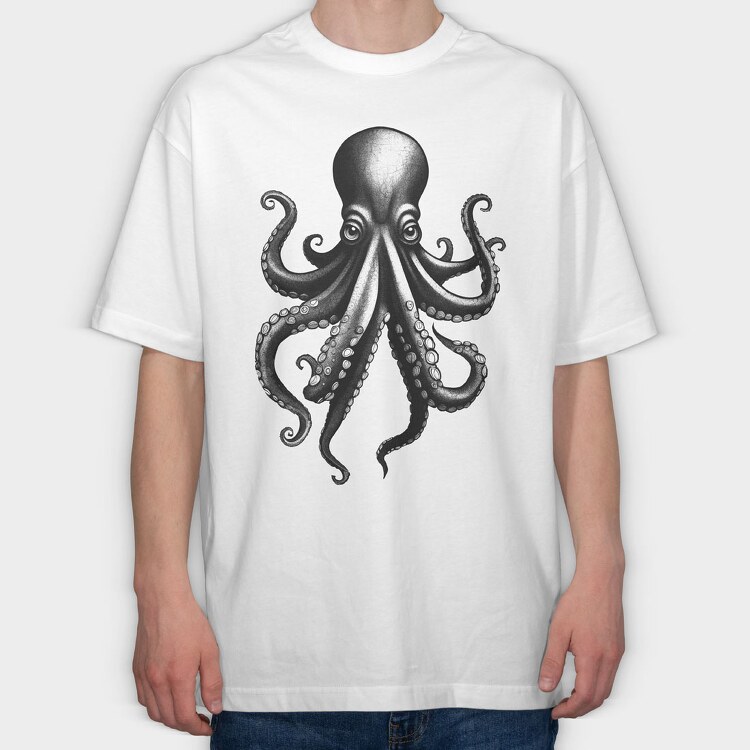 Octopus Monochrome, Tricou Oversize Barbati (Unisex)