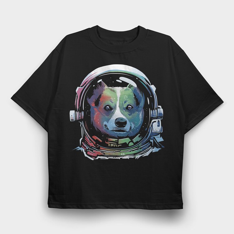 Corgi Space Rainbow, Tricou Oversize Barbati (Unisex)