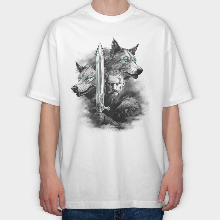 Viking and Wolves, Tricou Oversize Barbati (Unisex)