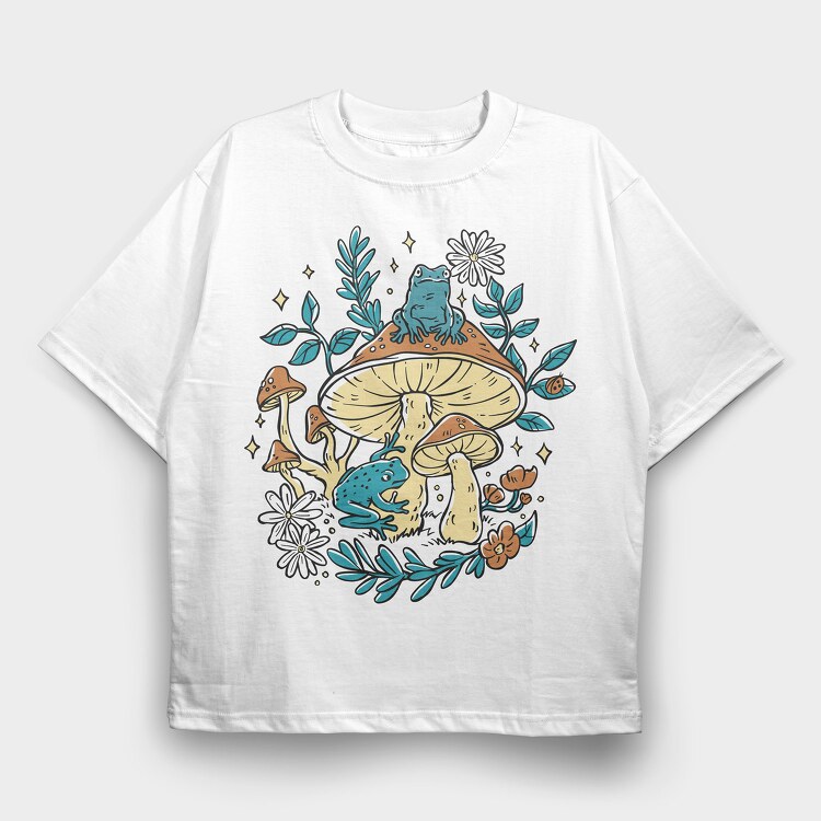 Cottagecore Moshrooms Frogs, Tricou Oversize Barbati (Unisex)