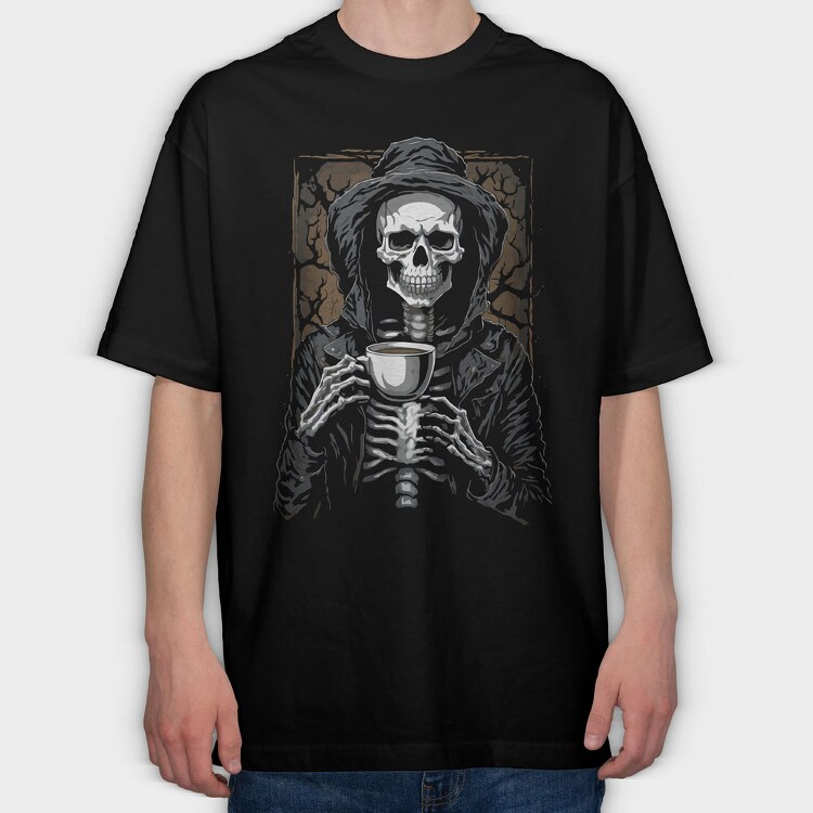 Skeleton Coffee Grave, Tricou Oversize Barbati (Unisex)