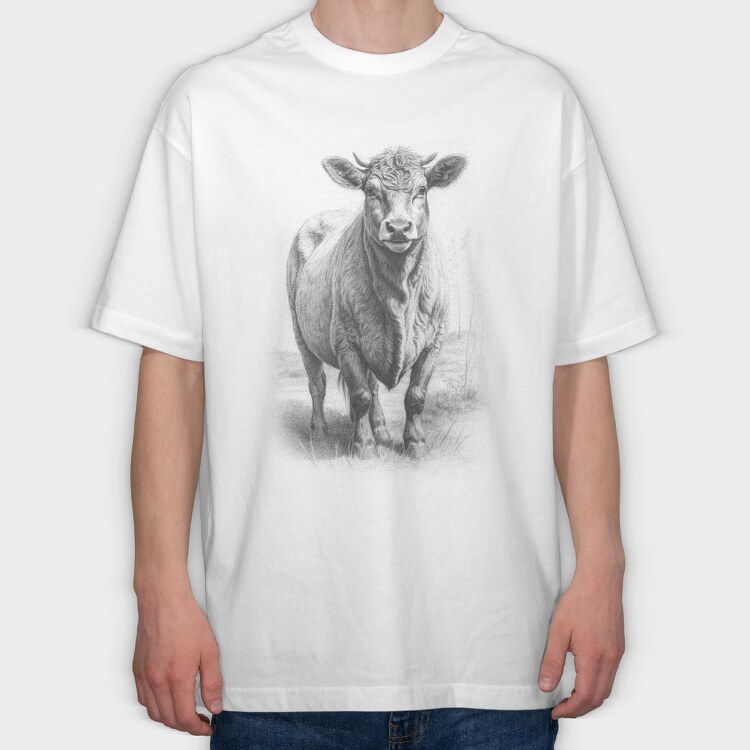 Cow Hand Drawn Style Braunvieh, Tricou Oversize Barbati (Unisex)