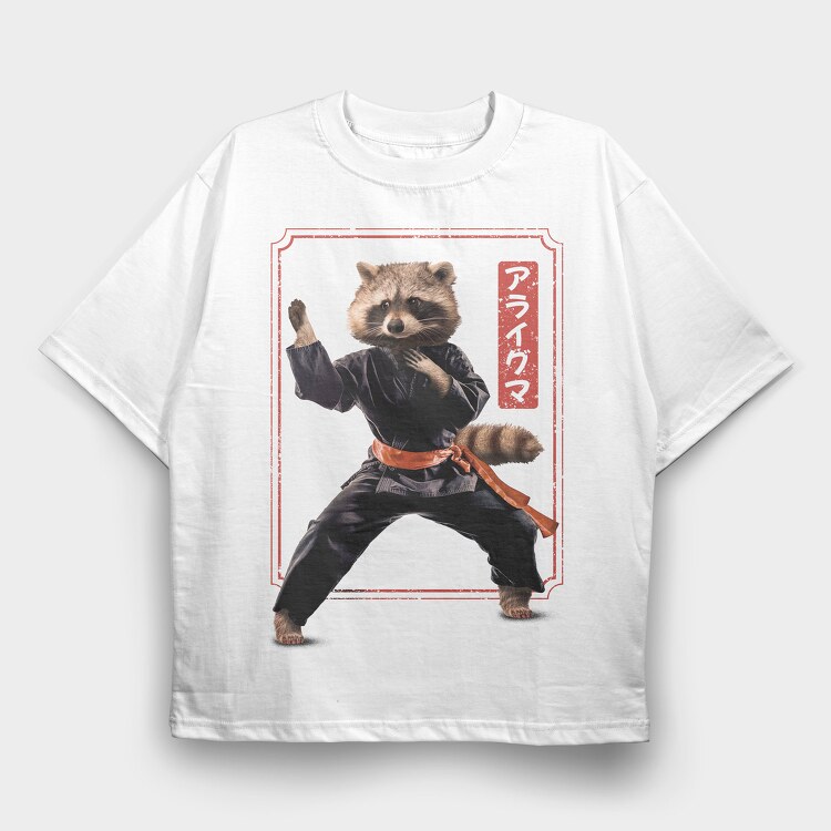 Kungfu Raccoon, Tricou Oversize Barbati (Unisex)