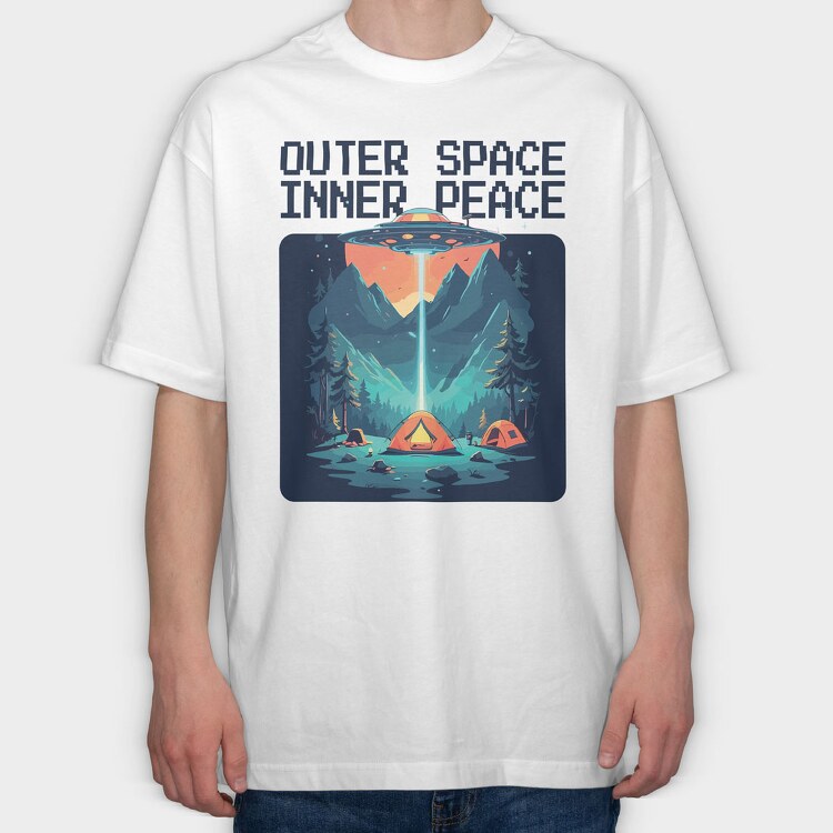 Outer Space Inner Peace Camping, Tricou Oversize Barbati (Unisex)
