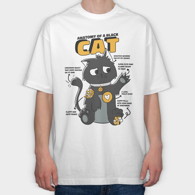 Black Cat Anatomy, Tricou Oversize Barbati (Unisex)