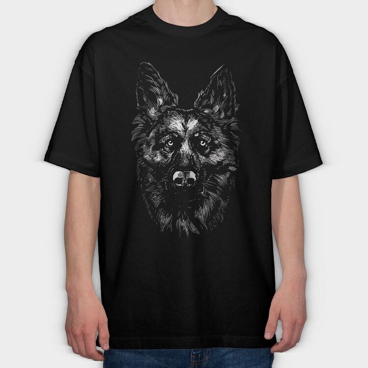 German Shepherd Monochrome, Tricou Oversize Barbati (Unisex)