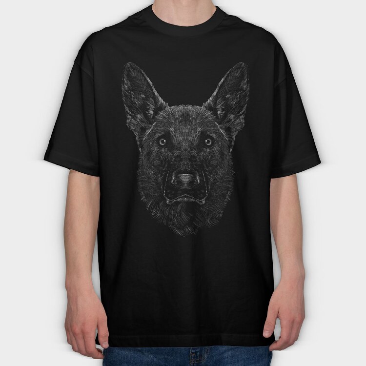 German Shepherd Portrait, Tricou Oversize Barbati (Unisex)