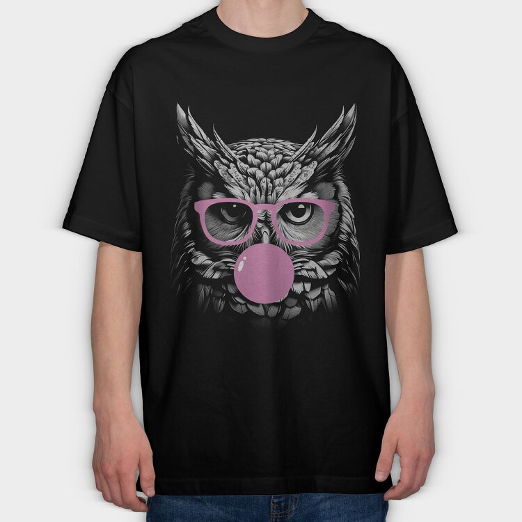 Owl Monochrome Bubblegum, Tricou Oversize Barbati (Unisex)