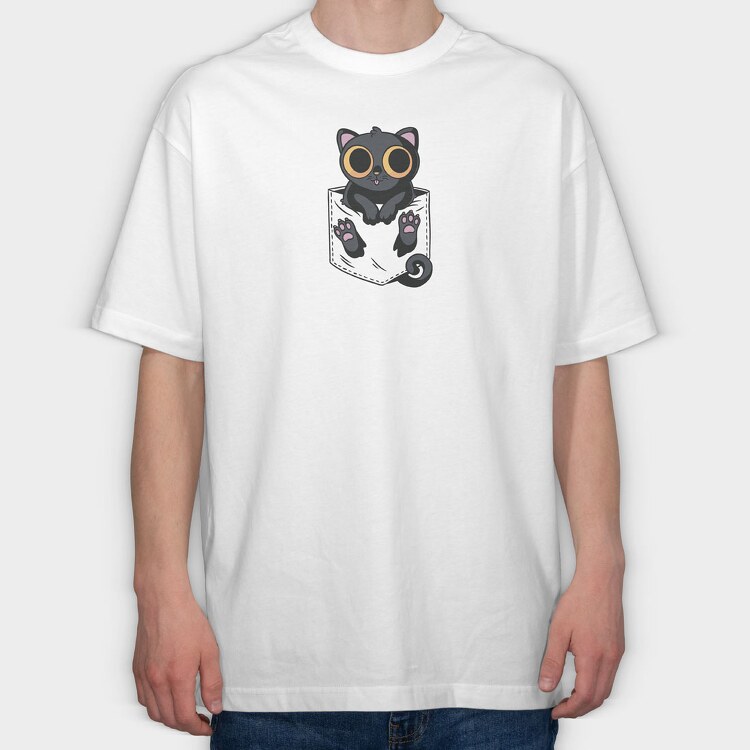 Black Cat in Pocket, Tricou Oversize Barbati (Unisex)