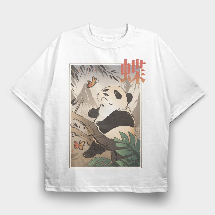 Panda Butterfly Japanese, Tricou Oversize Barbati (Unisex)